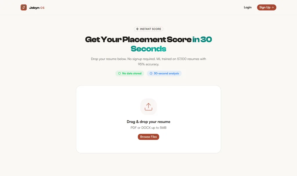 Jobyn instant placement score page